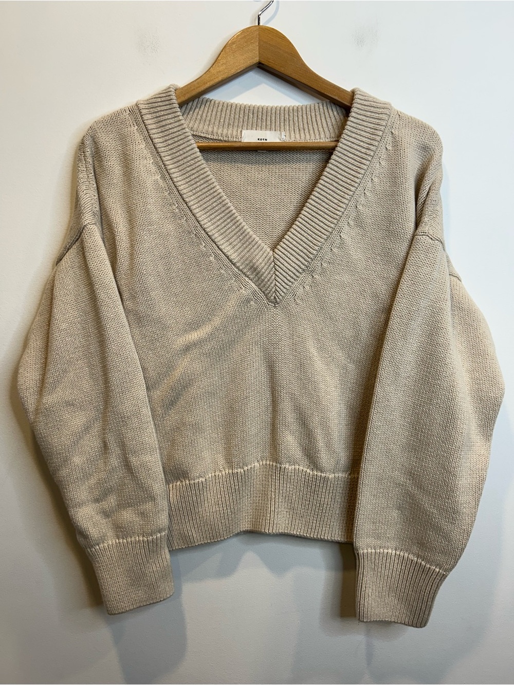 KOTN V-Neck Oversized Knit Sweater Beige